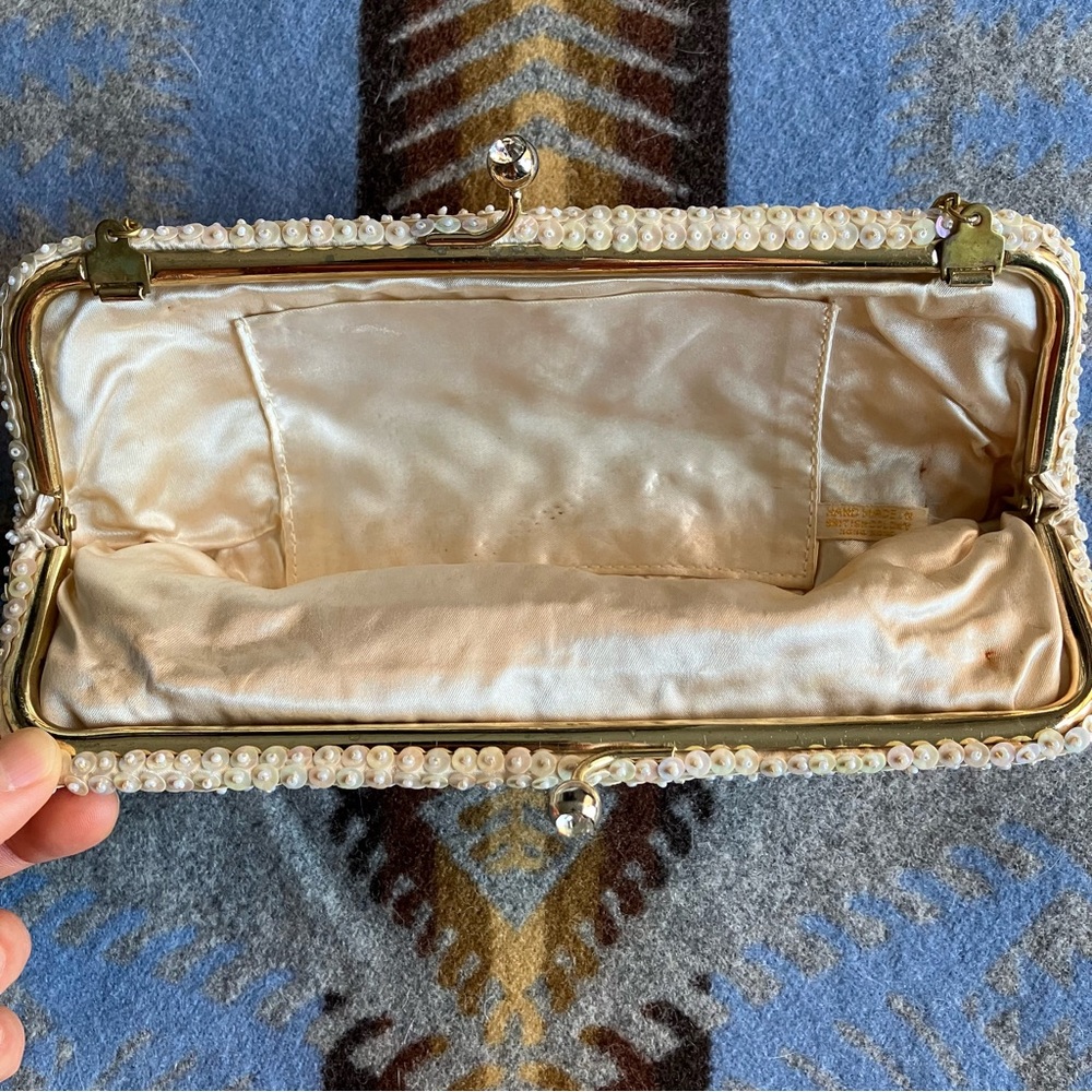 Vintage Handmade Pearl Micro-Beaded Sequined Clutch Evening Purse - Picture 5 of 9